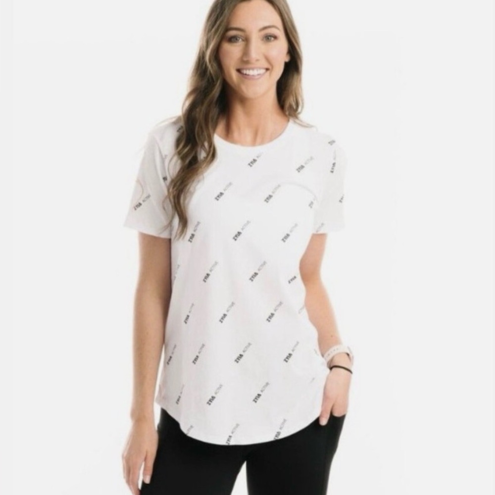 ZYIA Active Gray Logo Pattern Swoop T-shirt Size Small NWT